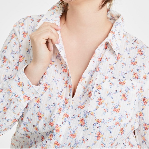 Plus Size Long-Sleeve Floral-Print Shirt - Picture 3 of 3